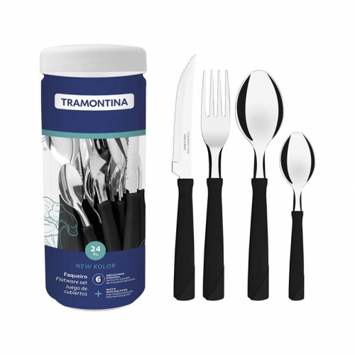 Juego De Cubiertos X24 Tramontina Negro 23198/093