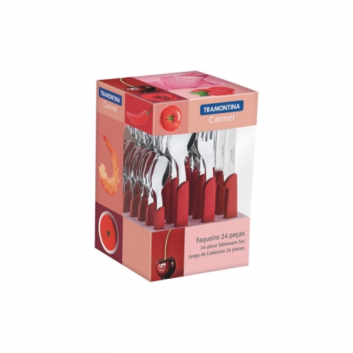Imagen miniatura Juego De Cubiertos X24 Tramontina Carmel Rojo