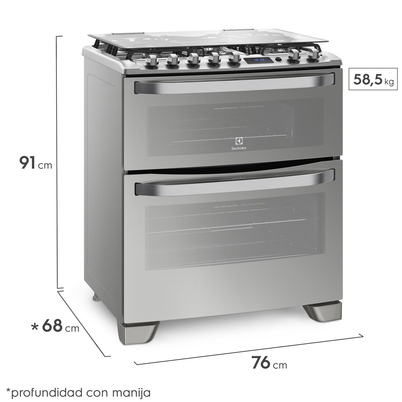 Imagen Cocina Multigas Electrolux 76dxr Doble Horno 5h 76 Cm Inox
