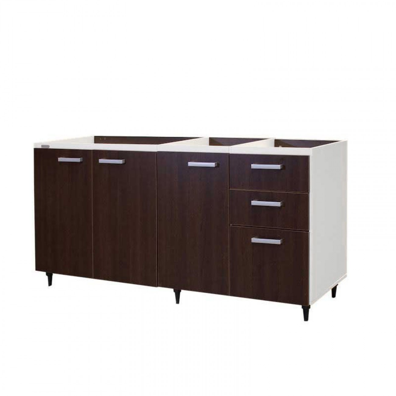 Imagen Bajo Mesada Platinum 3007 1.60 M 3 Puertas 3 Cajones Blanco Con Tabaco