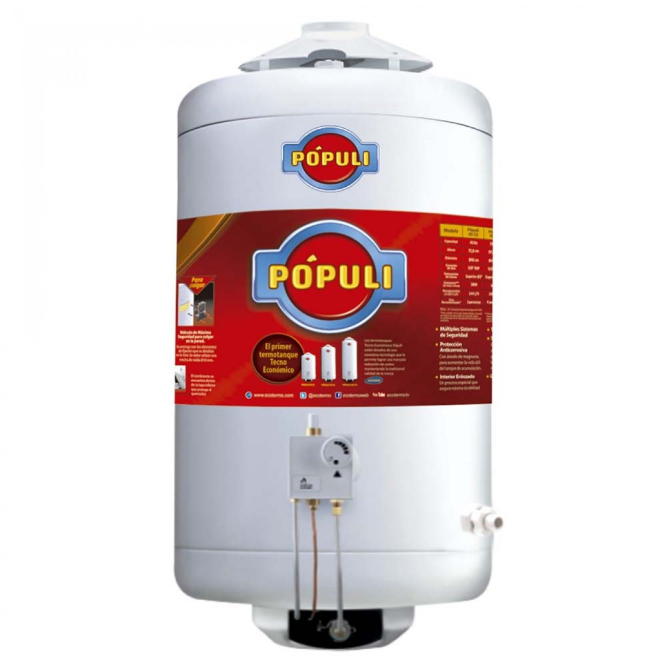 Imagen Termotanque A Gas Ecotermo Populi 45 C/sup 45 Lts Ge
