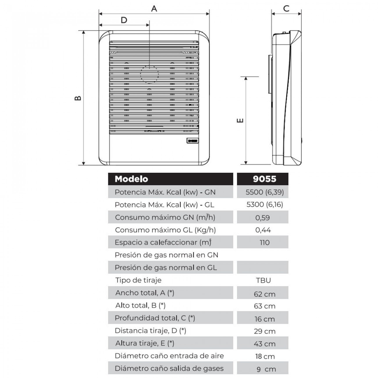 Imagen Calefactor Tiro Balanceado U Emege Patagonia 9055 5500 Cal