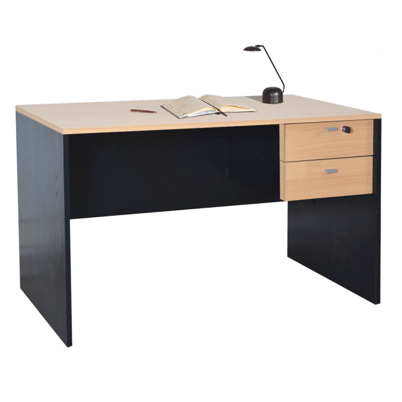 Imagen Escritorio Platinum 502 1.2mts 2 Cajones Con Cerradura Haya Con Negro