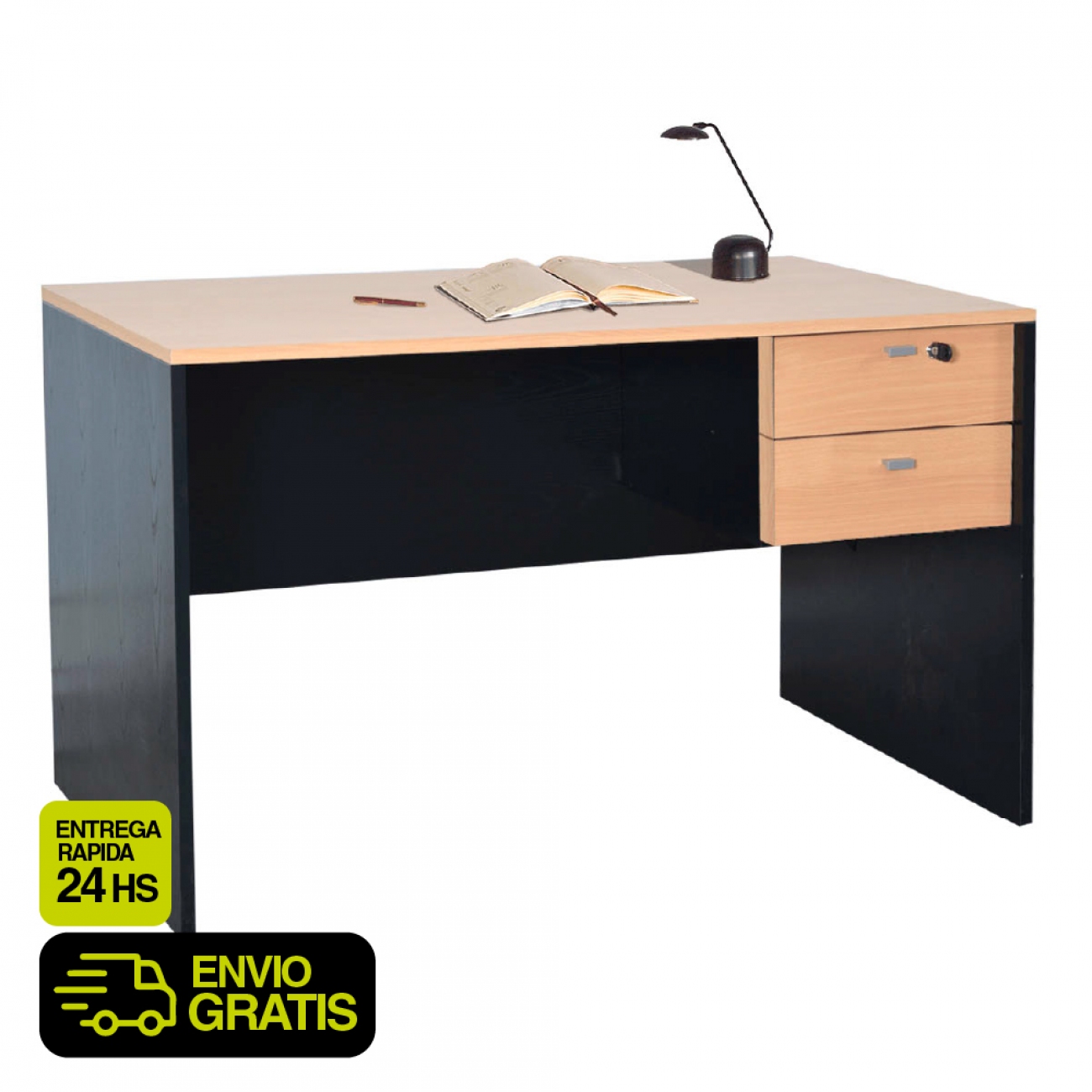 Imagen Escritorio Platinum 502 1&period;2mts 2 Cajones Con Cerradura Haya Con Negro