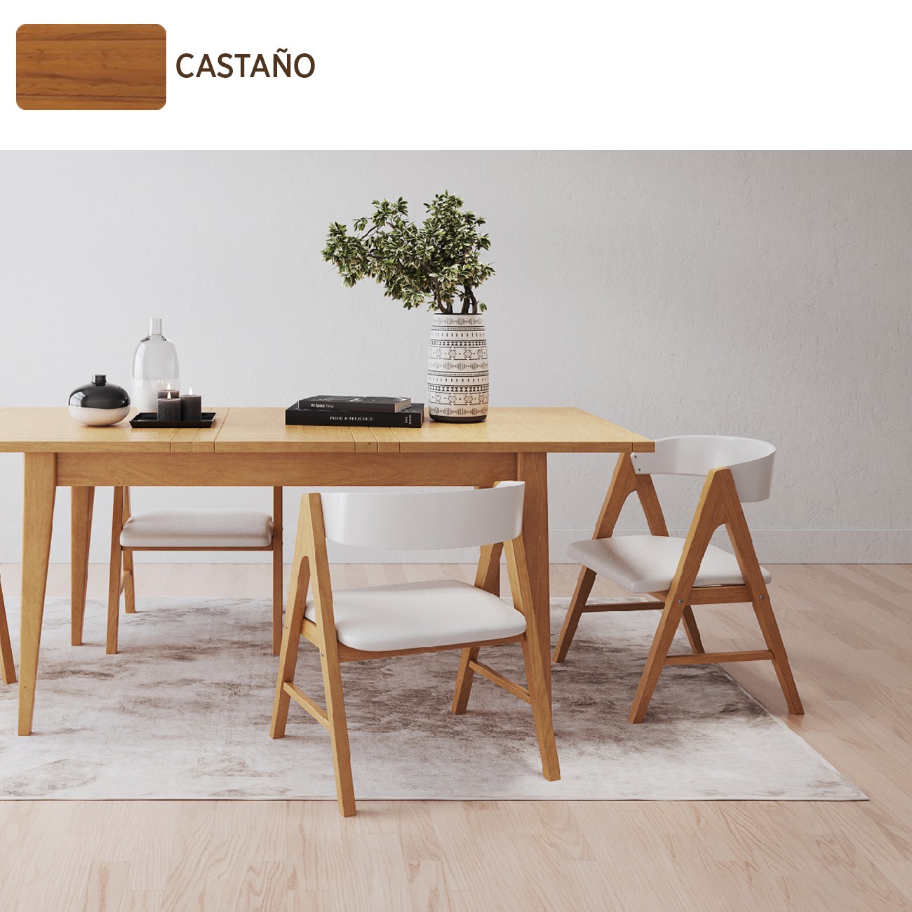 Imagen Mesa Comedor Inmacol 149 Escandinava 180x90 Madera Maciza Castaño