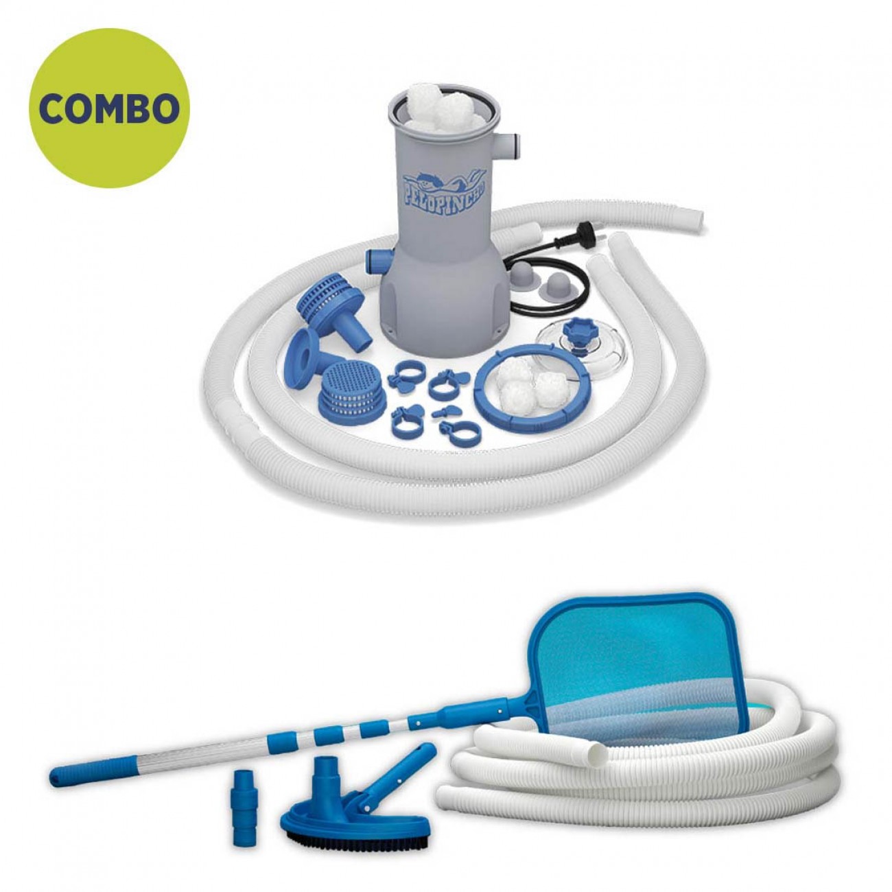 Imagen Combo Limpieza Pelopincho Bomba De Filtro + Kit Barre Limpia Fondo