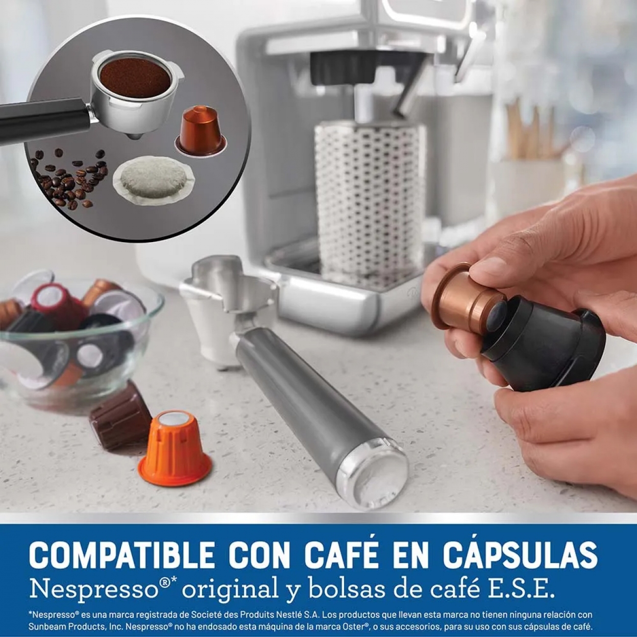 Imagen Cafetera Expreso Oster Bvstem6801 19 Bar Para C&aacute;psulas Blanca
