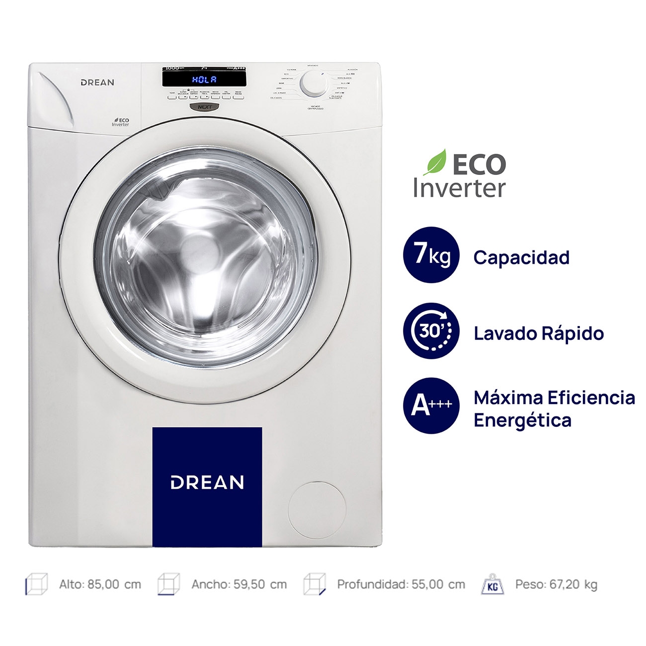 Imagen Lavarropas Autom&aacute;tico Inverter Drean Lfdri0710sb 7kg 1000rpm