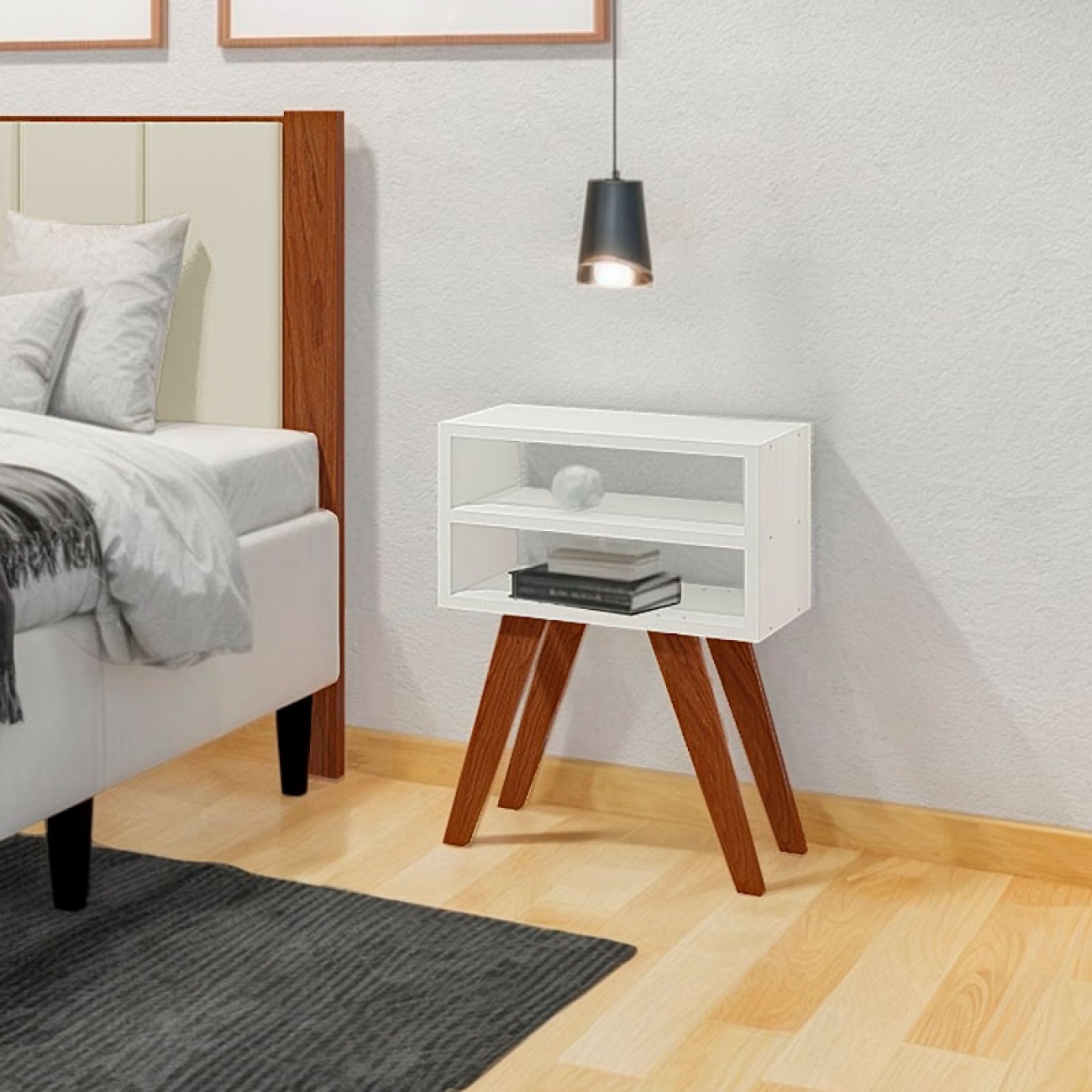 Imagen Mesa De Luz Inmacol 128 Escandinava Sin Caj&oacute;n Blanco Y Miel
