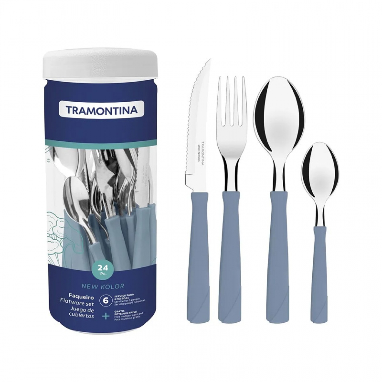 Imagen Juego De Cubiertos X24 Tramontina Celeste 23198/693