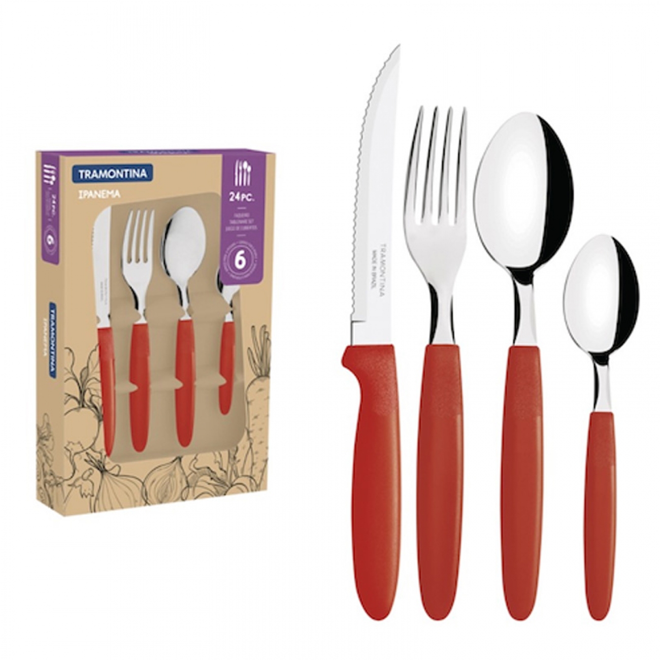 Imagen Juego De Cubiertos X24 Tramontina Ipanema Rojo