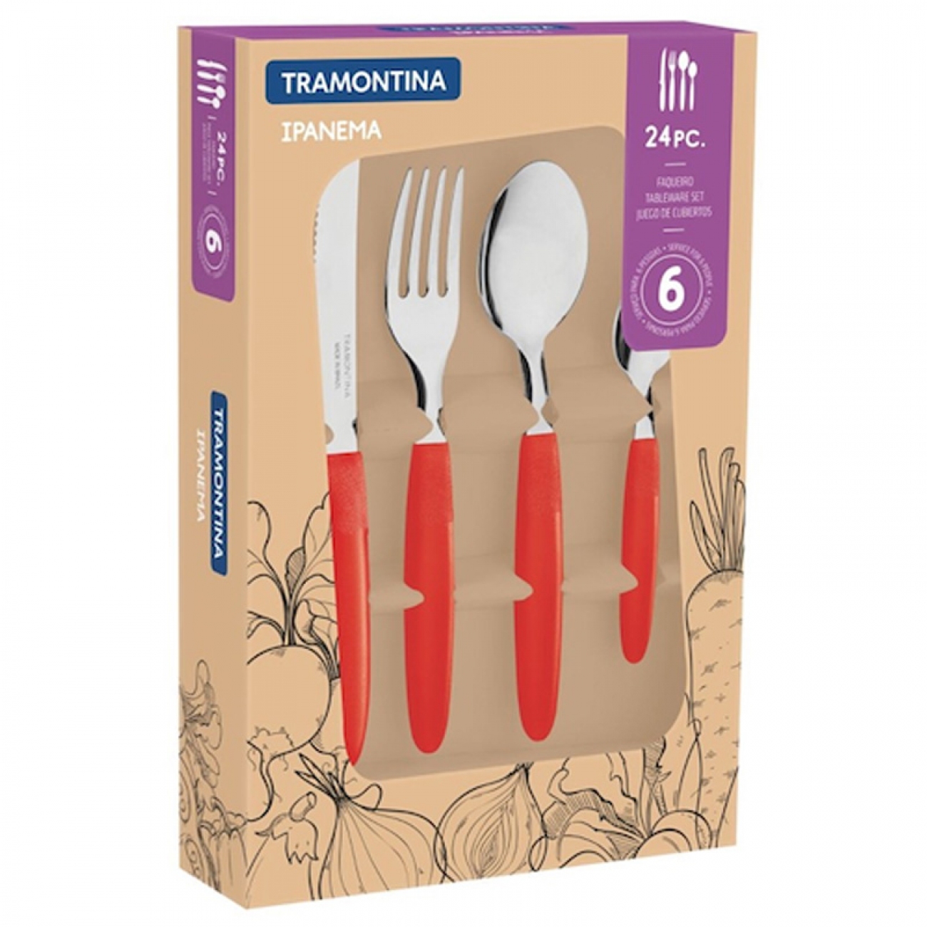 Imagen Juego De Cubiertos X24 Tramontina Ipanema Rojo