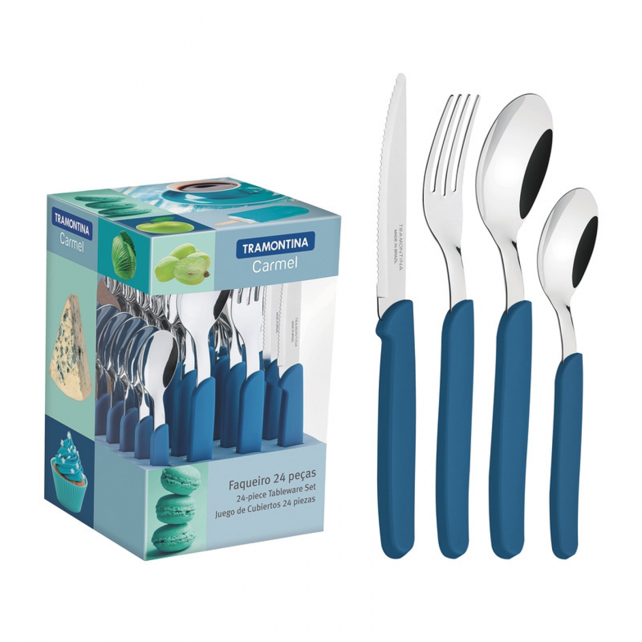 Imagen Juego De Cubiertos X24 Tramontina Carmel Celeste