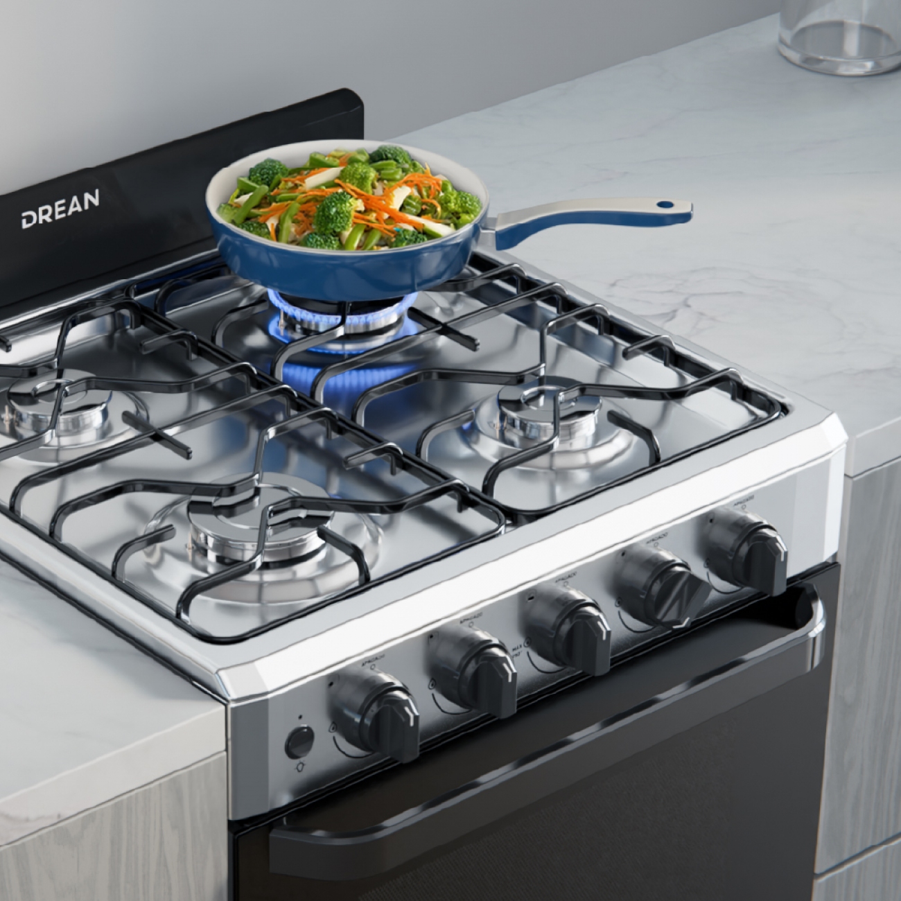 Imagen Cocina A Gas Drean Cd5603ai0 4 Hornallas Multigas Acero Inox