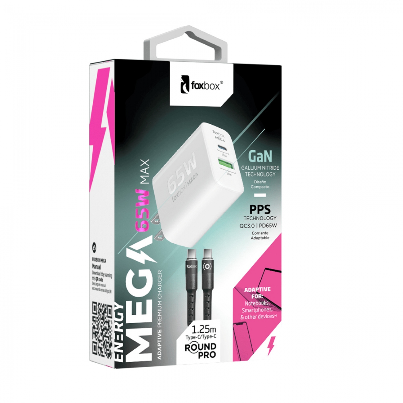 Imagen Cargador Tipo C Foxbox 8007 65 W Blanco