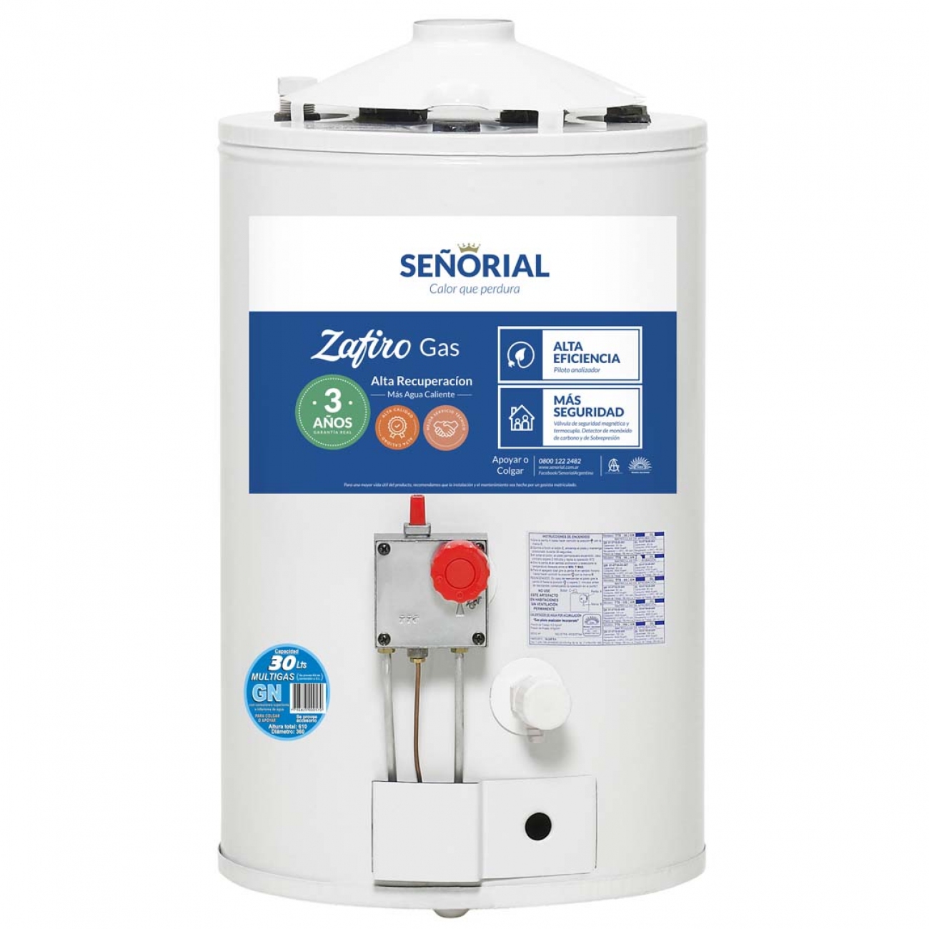 Imagen Termotanque Dual Señorial Conex Inf Multigas 30 Lts