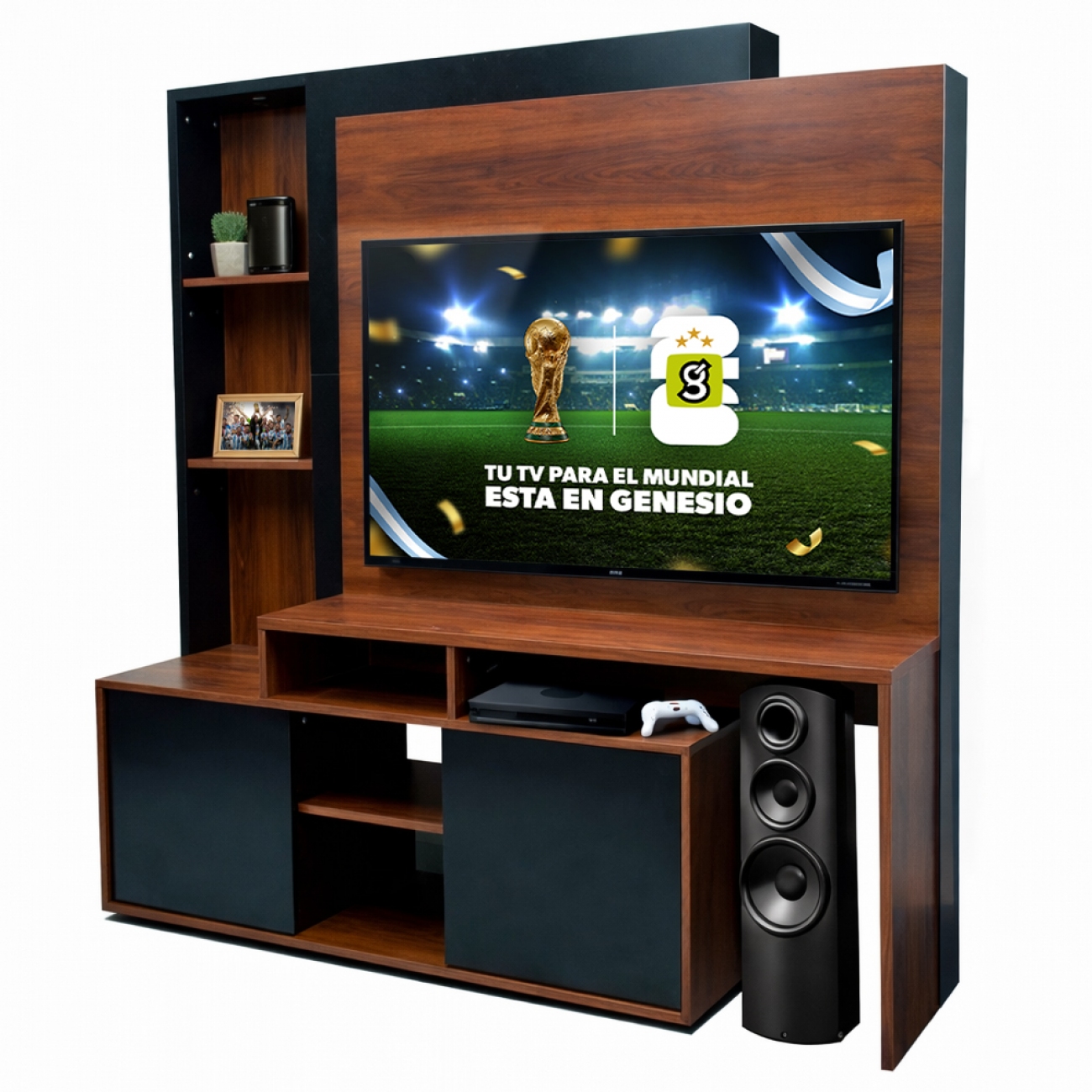 Imagen Modular Rack Platinum 558 Hasta Tv 60" 1,92m Roble Con Negro