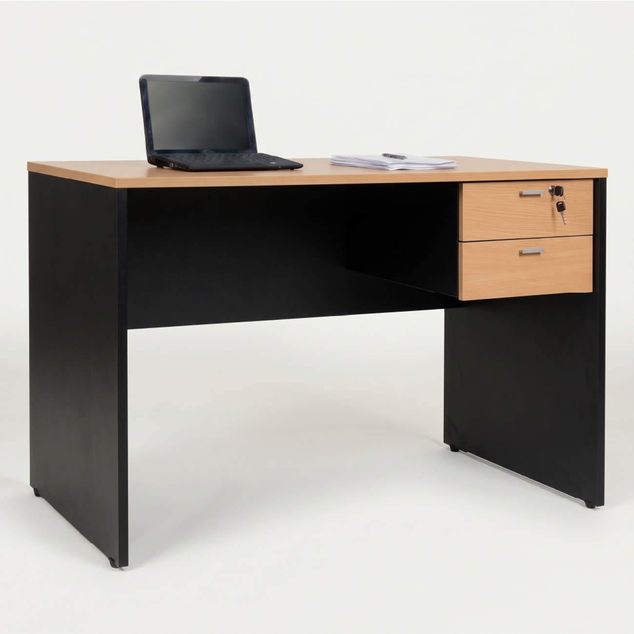 Imagen Escritorio Platinum 500-3 1 M 2 Cajones Haya&sol;Negro